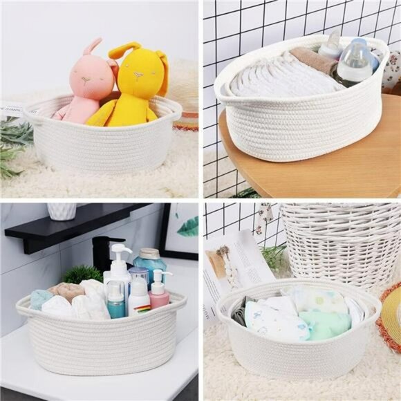 Small Woven Rope Storage Basket Cotton Organizer Bin for Nursery Baby Room - Picture 5 of 7